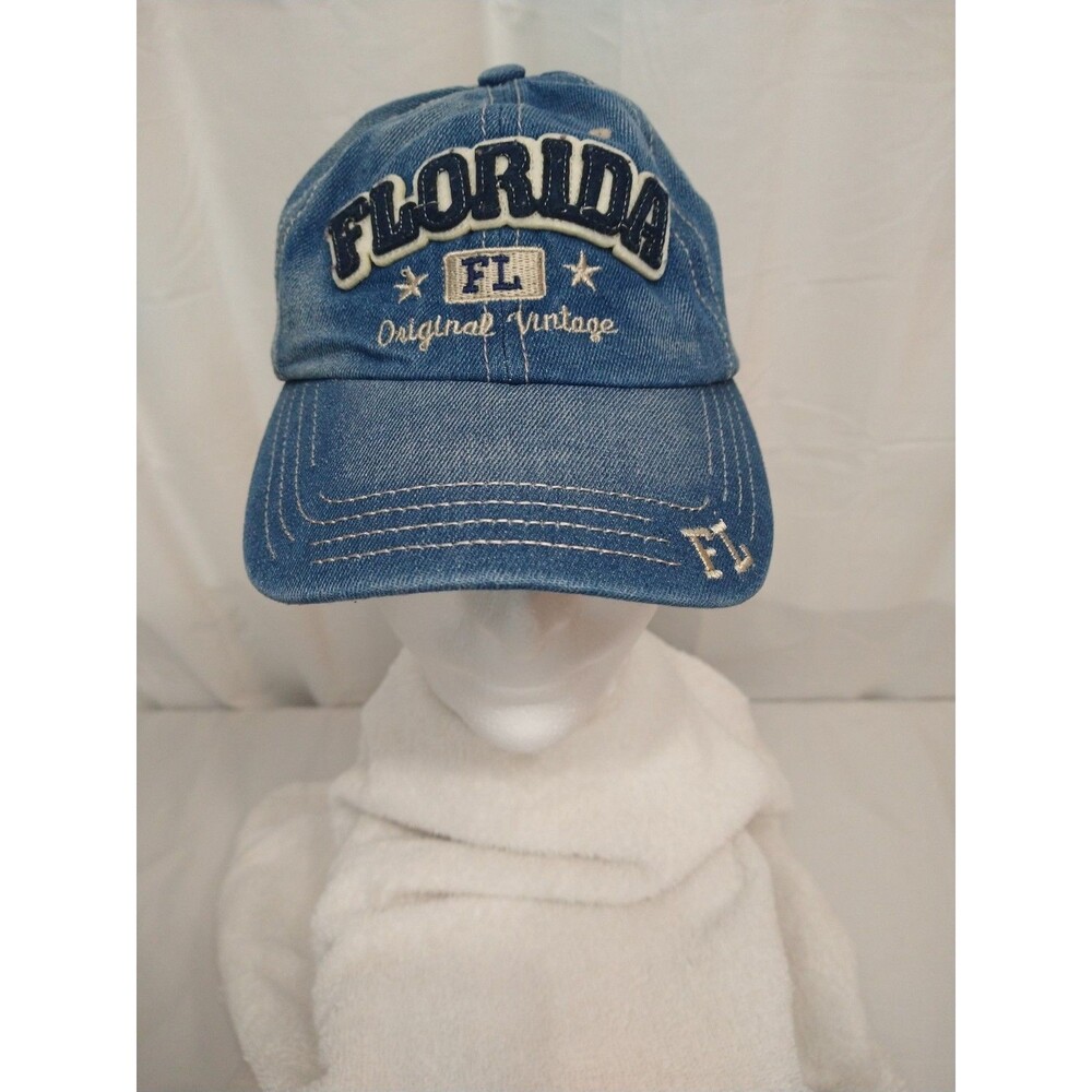 Vintage Cursedi Florida Hat Cap Adjustable Blue Jeans Denim Embroidery Patch